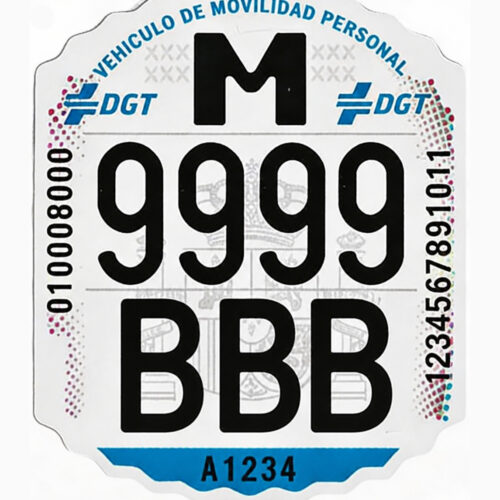 Matrícula para patinete eléctrico (VMP) – Placa identificativa resistente