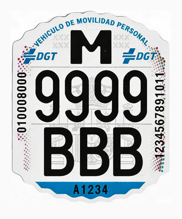 车牌 Matrícula para patinete eléctrico (VMP) – Placa identificativa resistente